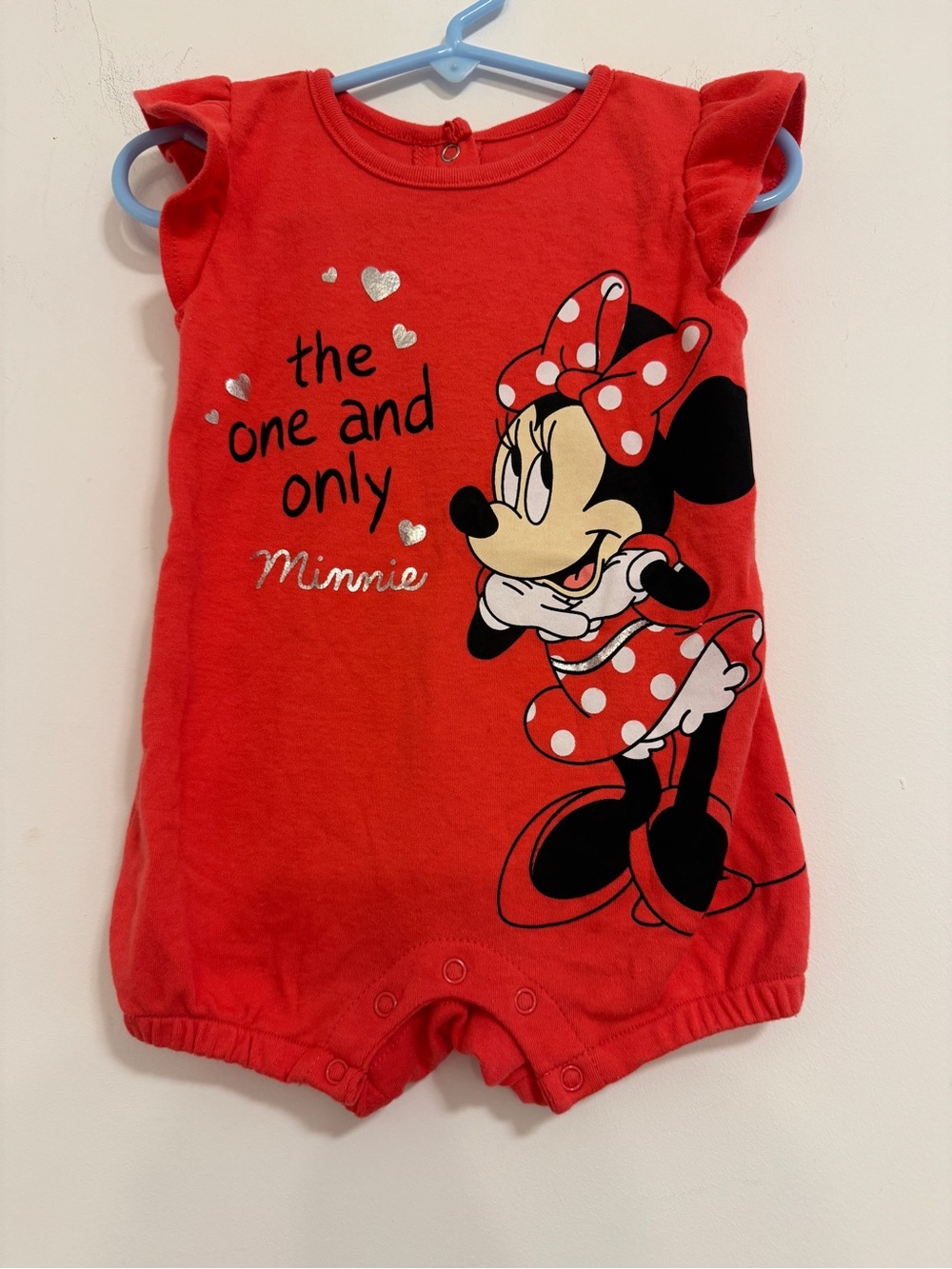 Disney Pinkish Red Minnie Mouse Polka Dot Romper Bodysuit